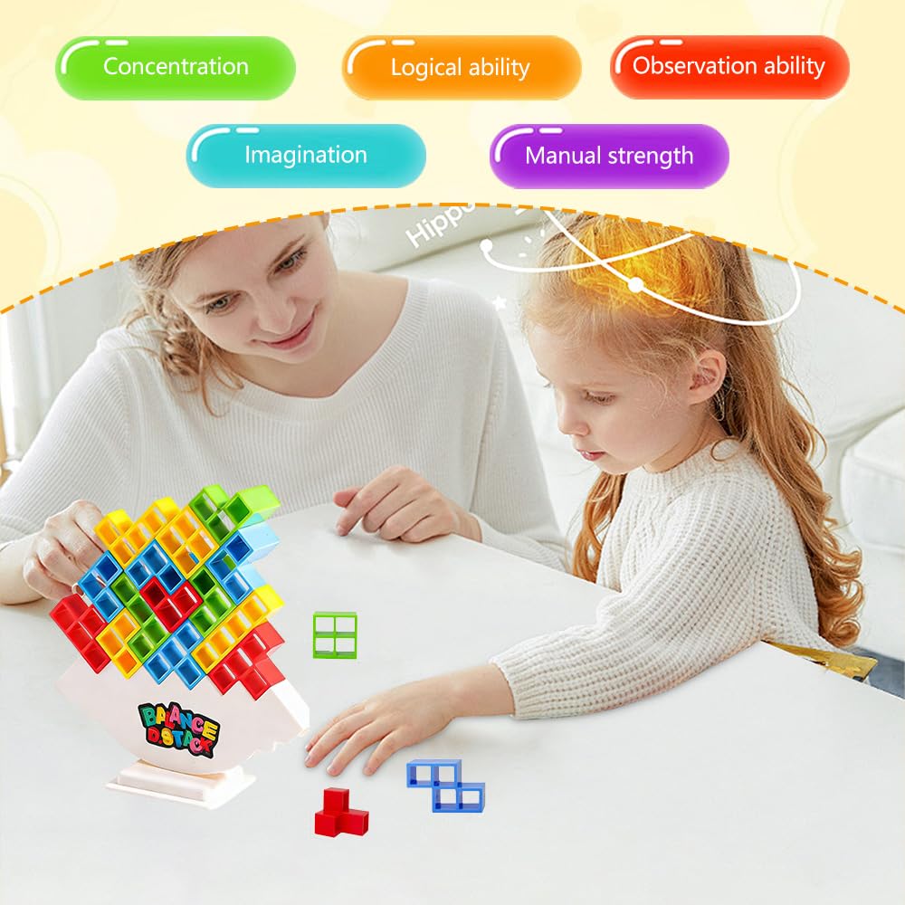 Falafoty 64Pcs Tetra Tower Balance Game, Stacking Blocks BalanceGame, Building Blocks Game Stacking Toy - Image 3