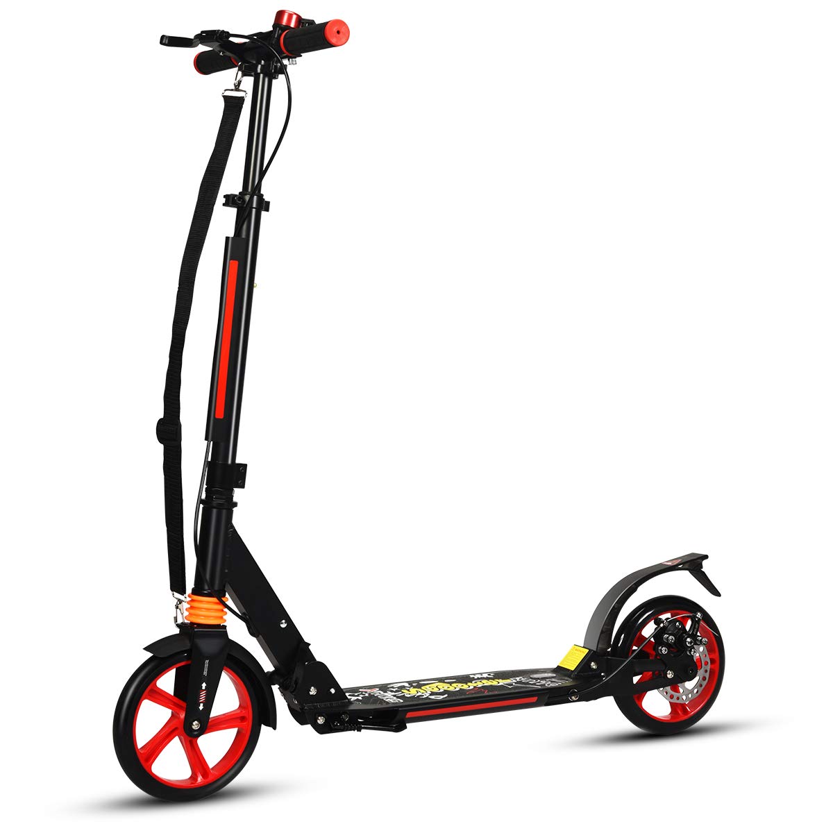 RELAX4LIFE Scooter Plegable con Altura Regulable, Patinete de Aluminio con Timbre, 2 Frenos y Doble Suspensión para Niños y Adultos 120-190 cm, Carga 100KG, Negro