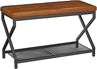 HOOBRO 29.5" Shoe Rack Bench with PU Leather Cushion - 300lb Entryway Storage Organizer for Small Spaces, Whiskey Brown CB24HX01