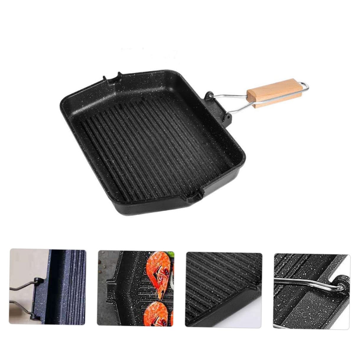 SHINEOFI Padella Grill Antiaderente in Ferro Nera per Cottura senza Fumo, Adatta per Barbecue, Grigliata e Uso Domestico