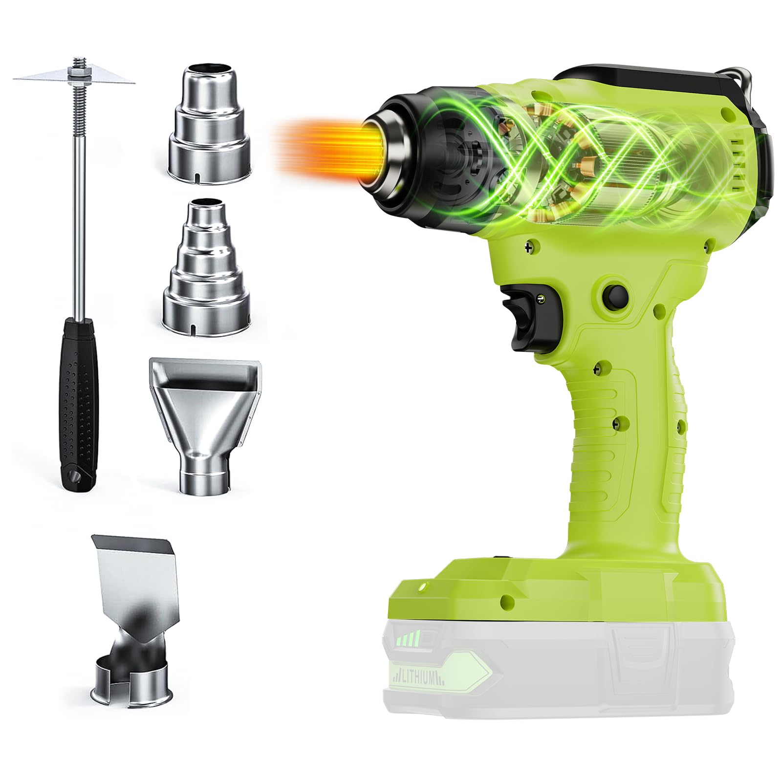Compatible with Ryobi 18V Battery Cordless Heat Gun(No Battery), 350W LED Light, Quick Heat Welded Heat Gun 122°F - 120°F Variable Temperature Control with 4 Nozzles and Scraper for Crafts