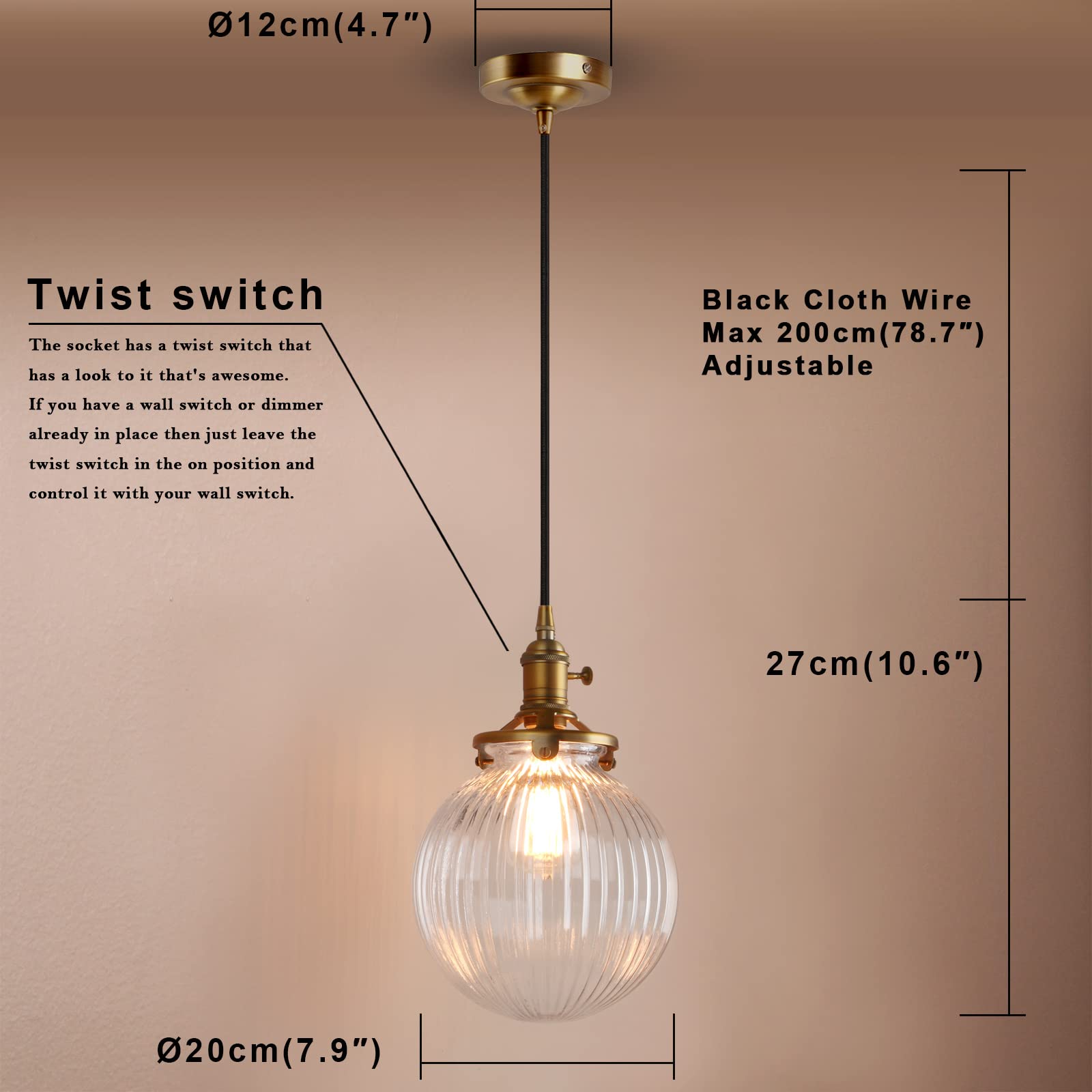 Pathson Suspension Industrielle Luminaire Ajustable pour îlot de Cuisine
