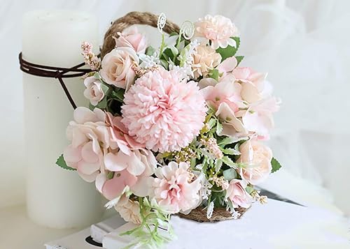 Miniatura 3 de UUPP Hortensias artificiales en maceta, plantas bonsái, flores falsas de camelia con maceta, arreglos florales de seda para casa, oficina,