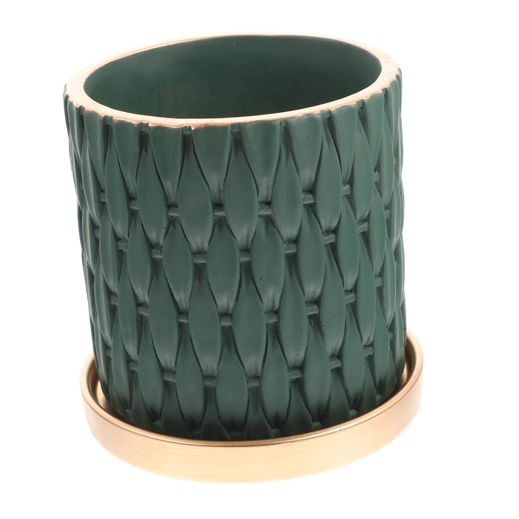 TOYANDONA Pot de Fleurs en Ciment avec Plateau Texture Agréable et Finition Soignée Style Européen Tressé Imitation Rotin, Jardinière Créative pour Plante D'intérieur ou Extérieur
