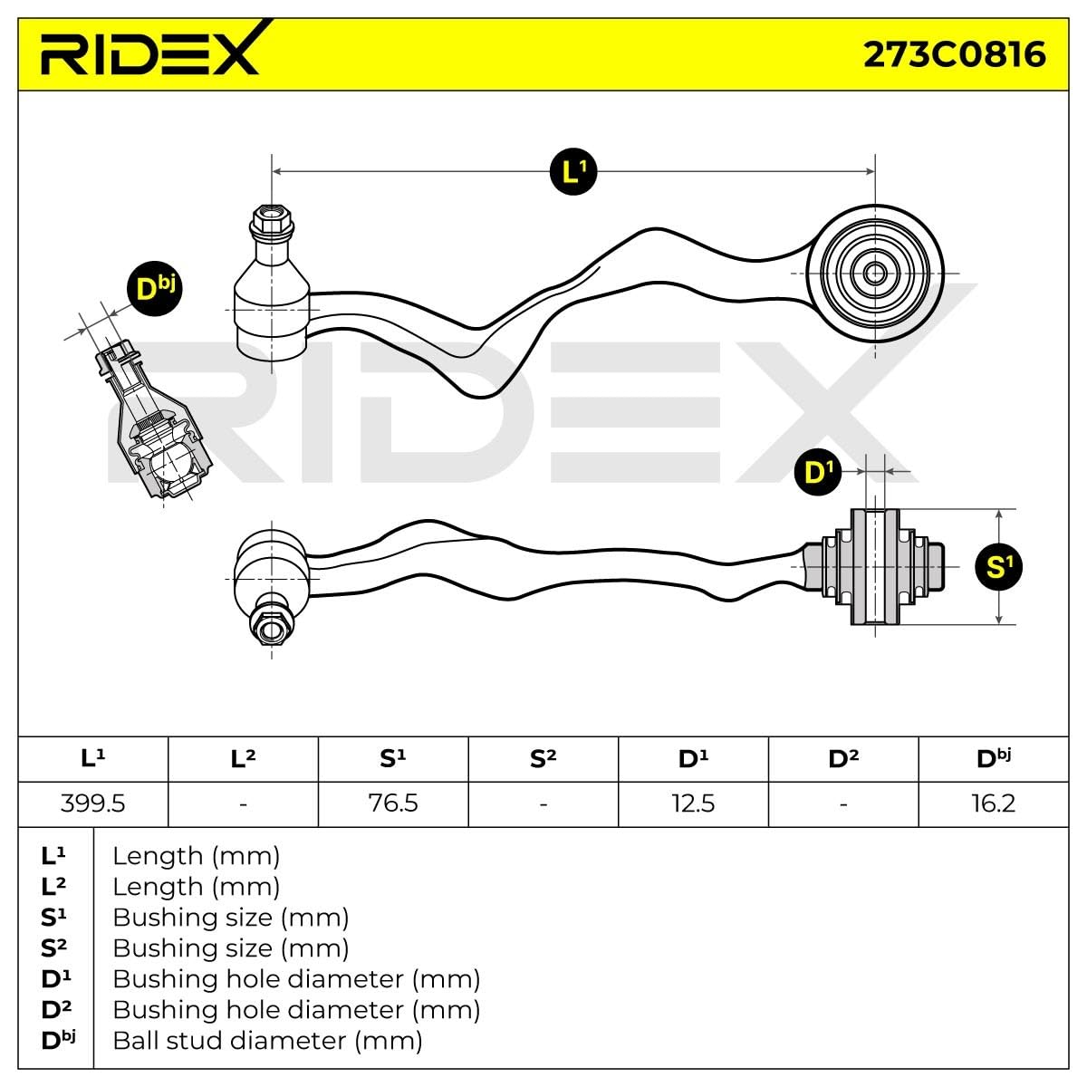 Wahacz Zawieszenia Koła RIDEX 273C0816 przód lewo Kompatybilny z BMW 1 Coupe E82 3 Sedan E90 3 Cabrio E93 3 Coupe E92