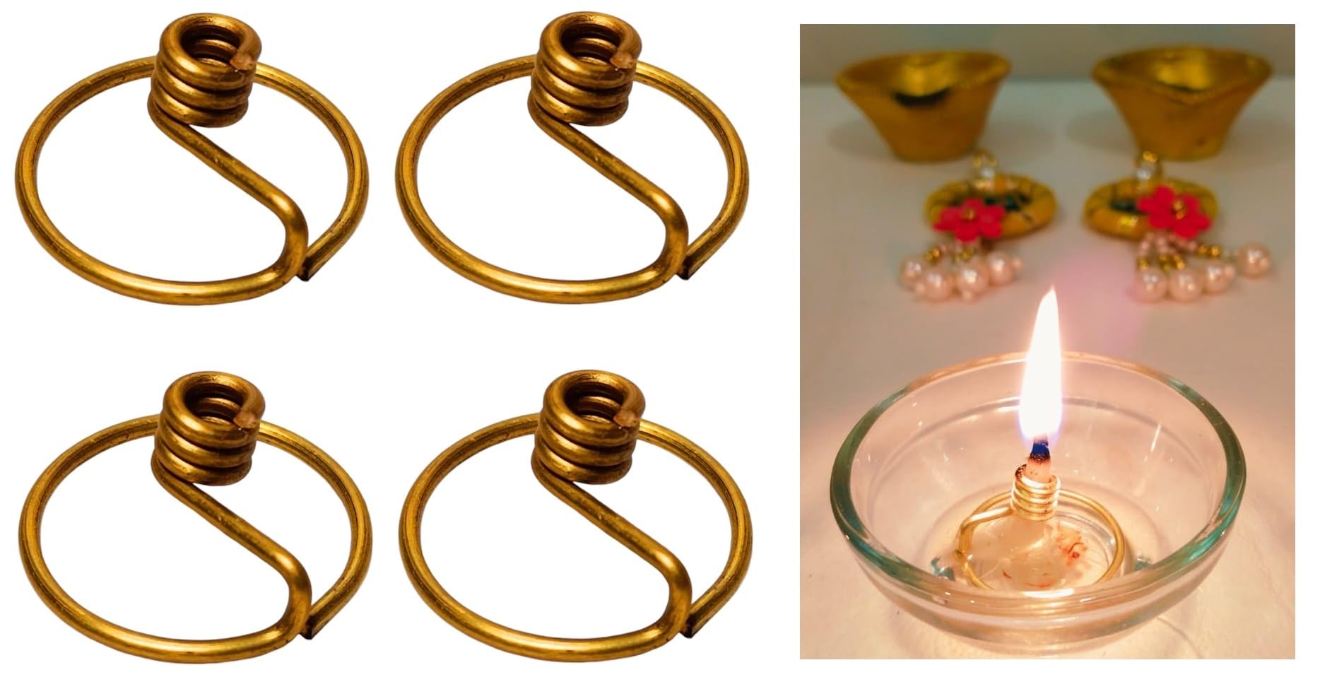 Doorbag Niranjan Kadi Brass Ring Wick Holder for Diya Bati Oil Lamps (Round Shape) for Pooja Deepam Deepak Cotton Samai Kuthu Vilakku Thiri Stand (4)