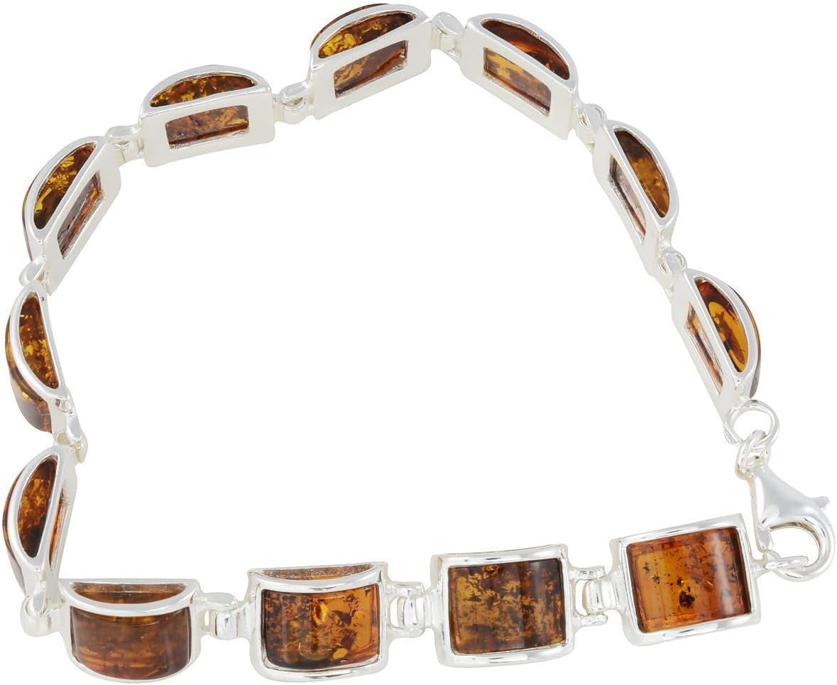 HolidayGiftShops Sterling Silver Honey Baltic Amber Bracelet Lottie, Genuine Baltic Amber Bracelet for Women, Amber Jewelry for Women, Amber Bracelets for Adults, Sterling Silver Collection