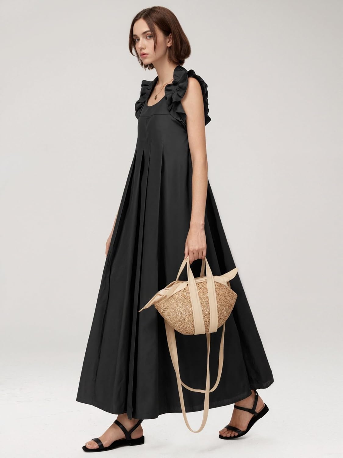 Boho Ruffle Maxi Dress Women Sleeveless Pleated Skirt Casual Sundress Summer Vacation Outfits Loose Fit Beach - Image 4