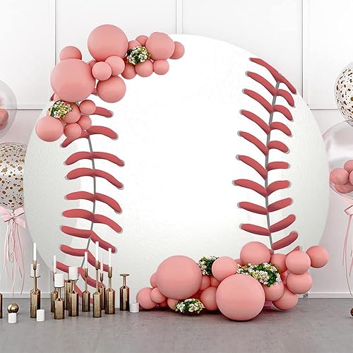 Miniatura 2 de Leyiyi Cubierta redonda de fondo de béisbol de 6 x 6 pies, para fiesta de niños, para niños, para fiesta de niños, fondo de fotografía rojo y