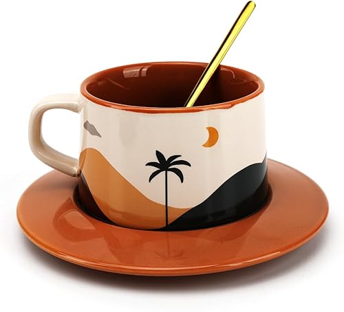 Miniatura 2 de Tazas de espresso de 8 onzas, juego de tazas de té con platillo y cuchara de acero inoxidable 304, taza de café expresso pequeña para bebidas de