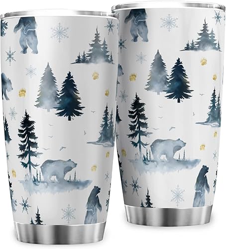 Miniatura 2 de Hinfunees Bear Forest - Vaso con tapa, taza de viaje de animales de acero inoxidable, tazas de café de doble pared para el hogar, oficina, escuela,