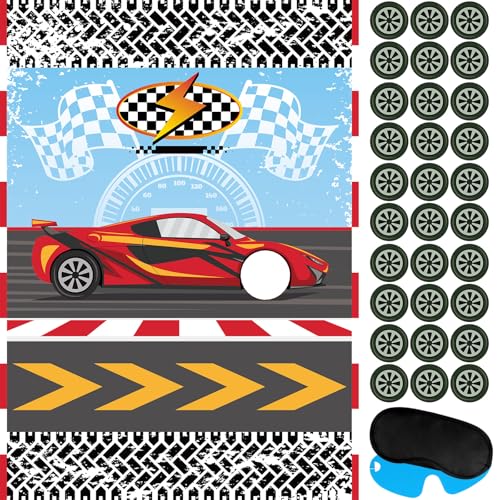 Hxezoc Pin The Wheel on The Racing Car Game with 30 Pcs Wheel Stickers