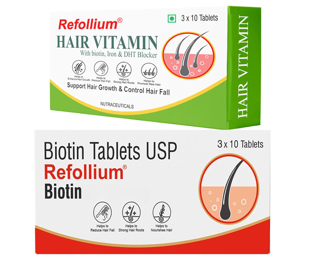 Refollium DHT Blocker with Biotin | Helps Reduce Hair Fall, Stimulates Hair Growth | Hair Vitamins for Men & Women (30 Tablets) (DHT BLOCKER) (Biotin + Hair Vitamins)