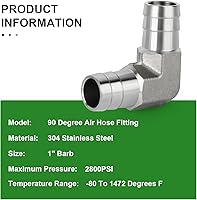 Vista 5 de TAISHER 1 PIEZA Accesorio de Manguera Codo de Acero Inoxidable 304 de 90 Grados - Púa de 1" x Púa de 1" para Combustible/Aire/Líquido/Gas con 2
