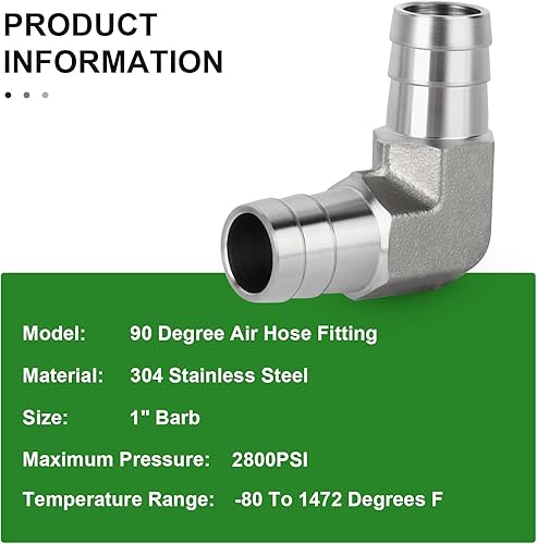 Miniatura 5 de TAISHER Accesorios de púas de manguera de codo de 90 grados de acero inoxidable 304, púas de 1 pulgada x 1 pulgada para combustibleairelíquidogas
