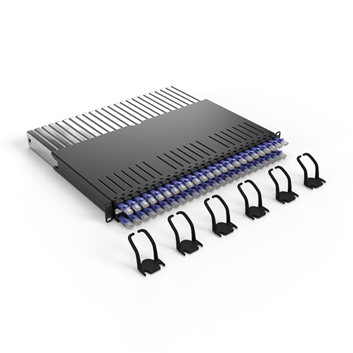 PATCHBOX® 365 Cat.6a - 24-Port Patch Panel with Retractable Cable Management System for 19” Racks, Includes Flat 10GB Network Cables for Easy Network and Server Rack Setup (UTP, Red, 0.8m / 8RU)