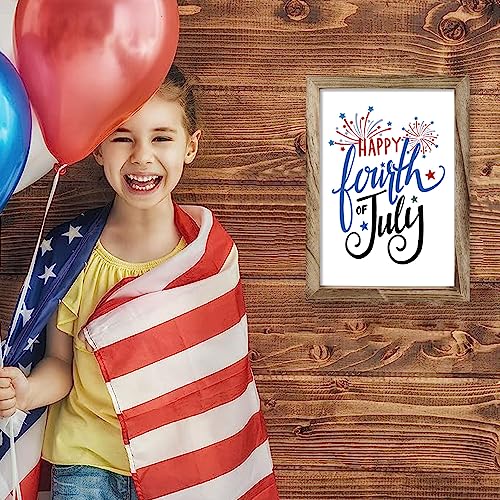 4Th Of July Poster With 13 Interchangeable Sayings Canvas Wall Art Farmhouse Picture With Solid Wood Frame - Wooden Framed Watercolor Painting Home Decor For Living Room 11" X 16" #TOP2