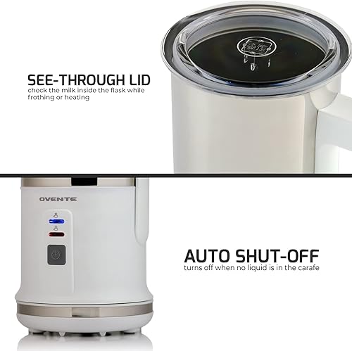 Miniatura 6 de Ovente Espumador de leche eléctrico de acero inoxidable y vaporizador, calentador de leche antiadherente portátil, función de apagado automático,