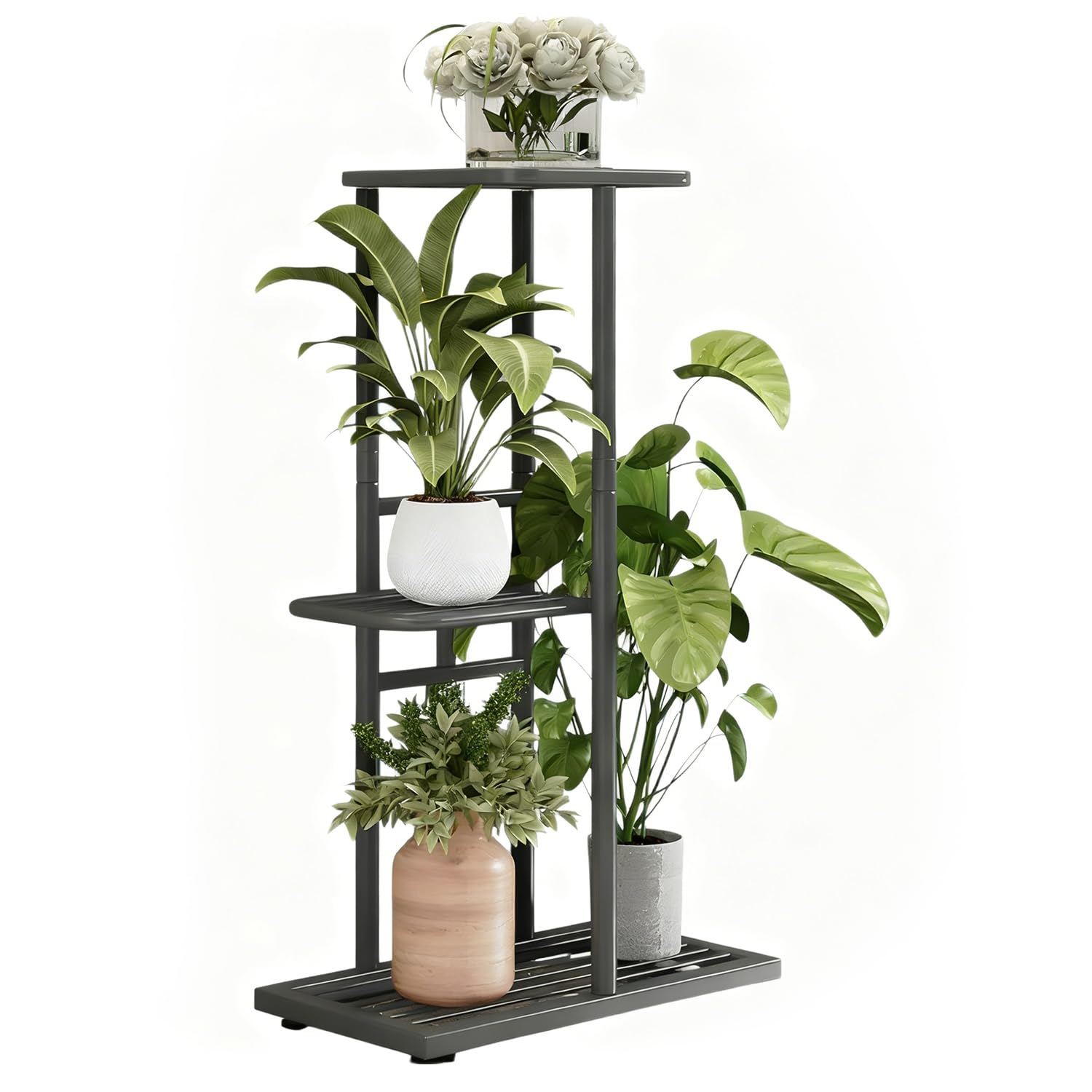 Civenhhd plant stand, flower stand, garden stand, garden stand, pot stand, indoor plant stand, multiple pot stand, flower stand storage stand (Dark grey, 3-tier)