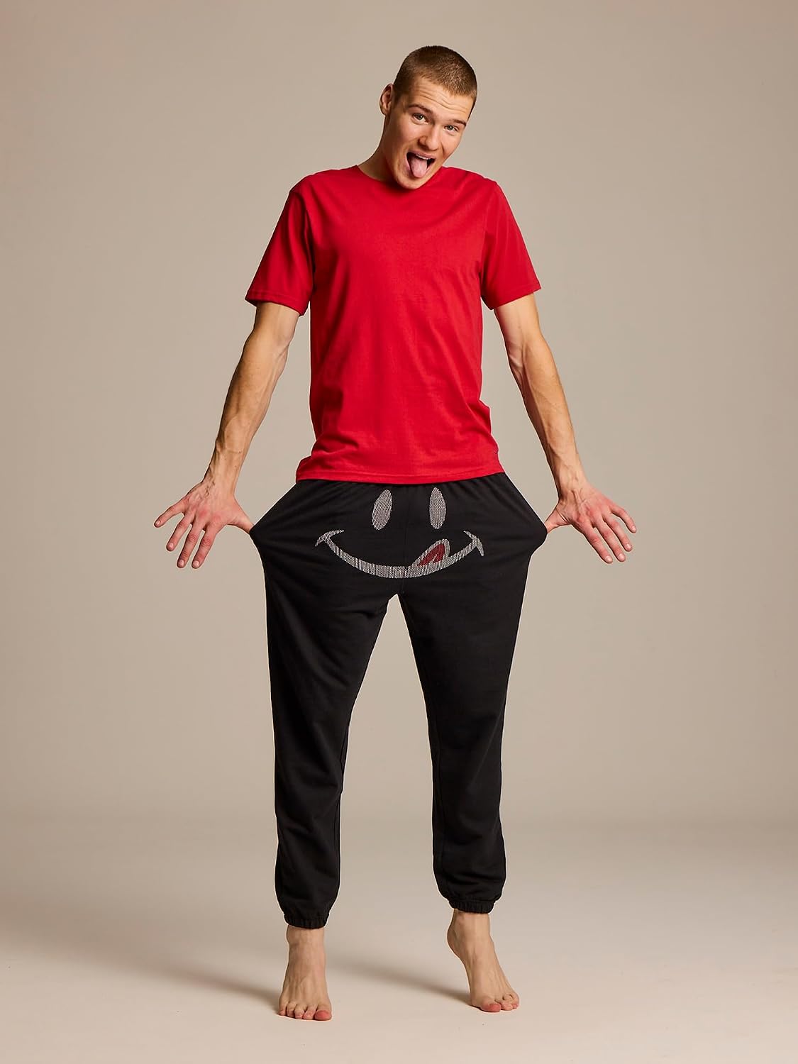 Joe Boxer Smiley Face Mens Pajama Pants, Mens Lounge Pants with Pockets, French Terry Jogger Sweatpants for Men