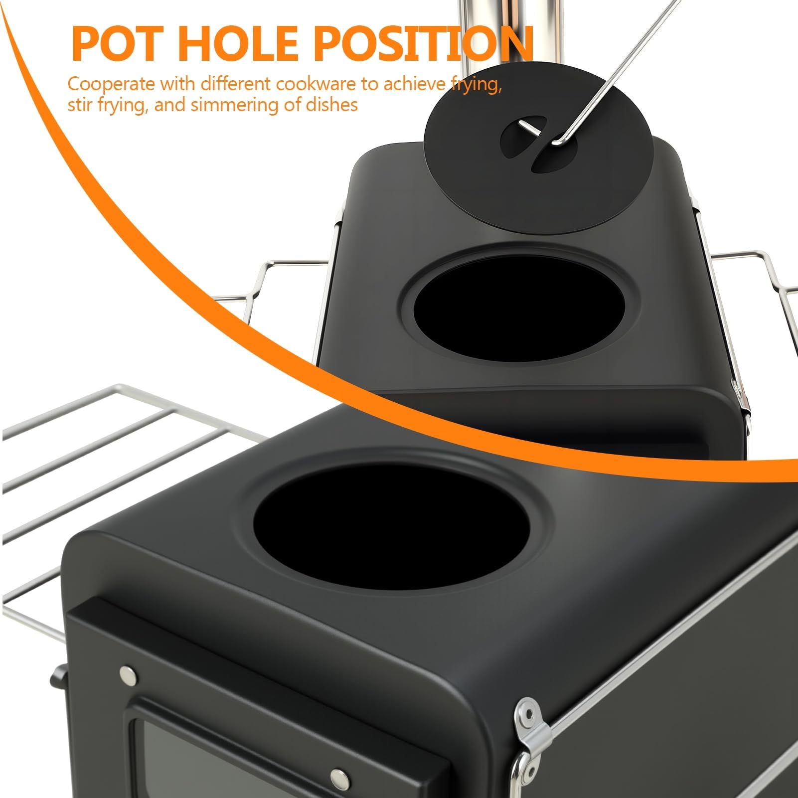 Estufa portátil para tienda de campaña, estufa de leña, tienda de campaña plegable, estufa de leña con chimenea resistente al viento para acampar al aire libre, cocina color negro
