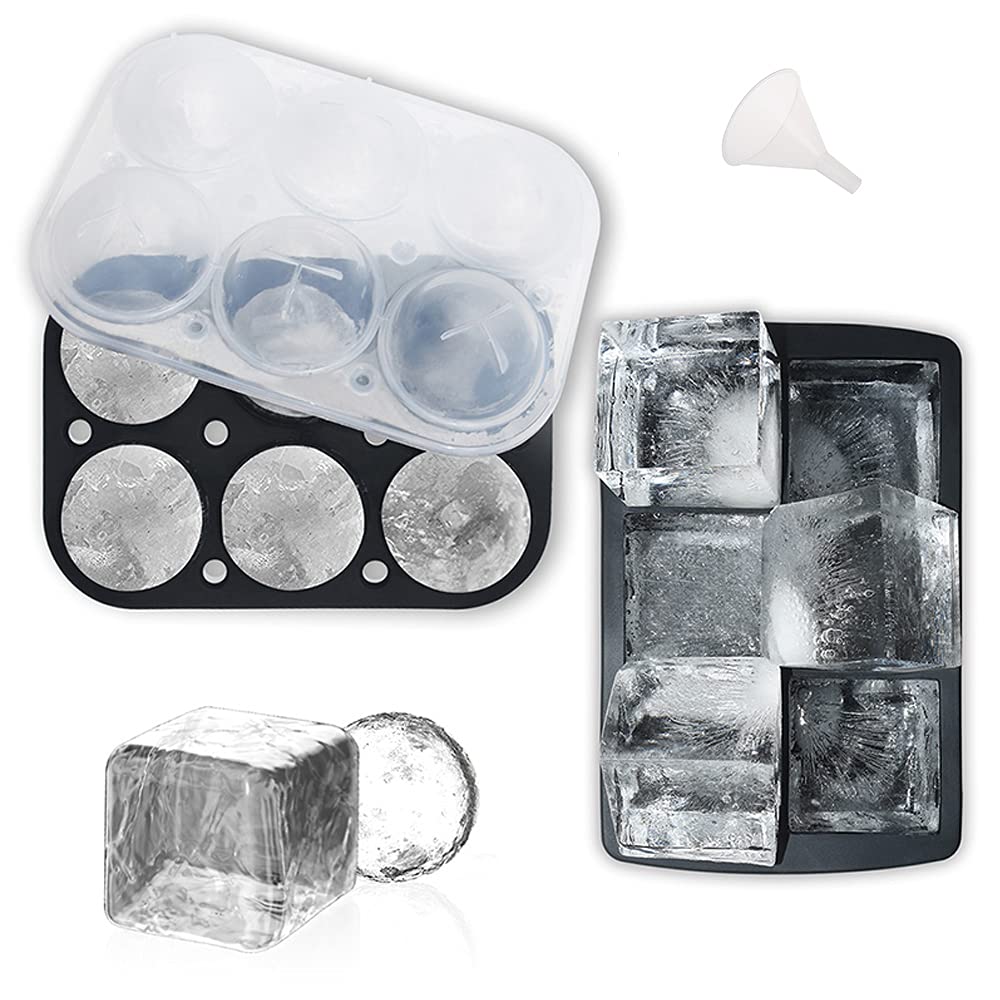 FOLIAR Silicone Ice Cube Tray For Freezer, Ice Ball Mold, Hybrid Rubbermaid Lid For Drinks,Large Square Shapes Molds Silicon Mold With Easy Release Ice Ball Maker, Stackable Cubes, Set of 2 Ice Maker