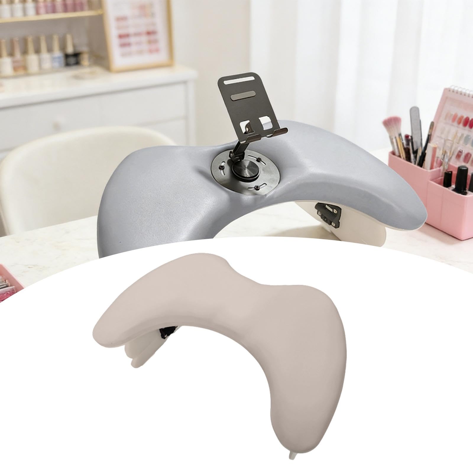 Cuscino per Manicure Poggiapolso per Unghie Poggiabraccio Ergonomico Cuscino U Regolabile in PU Impermeabile Duraturo E Pratico Adatto a Salone di Bel, Cachi Senza Staffa