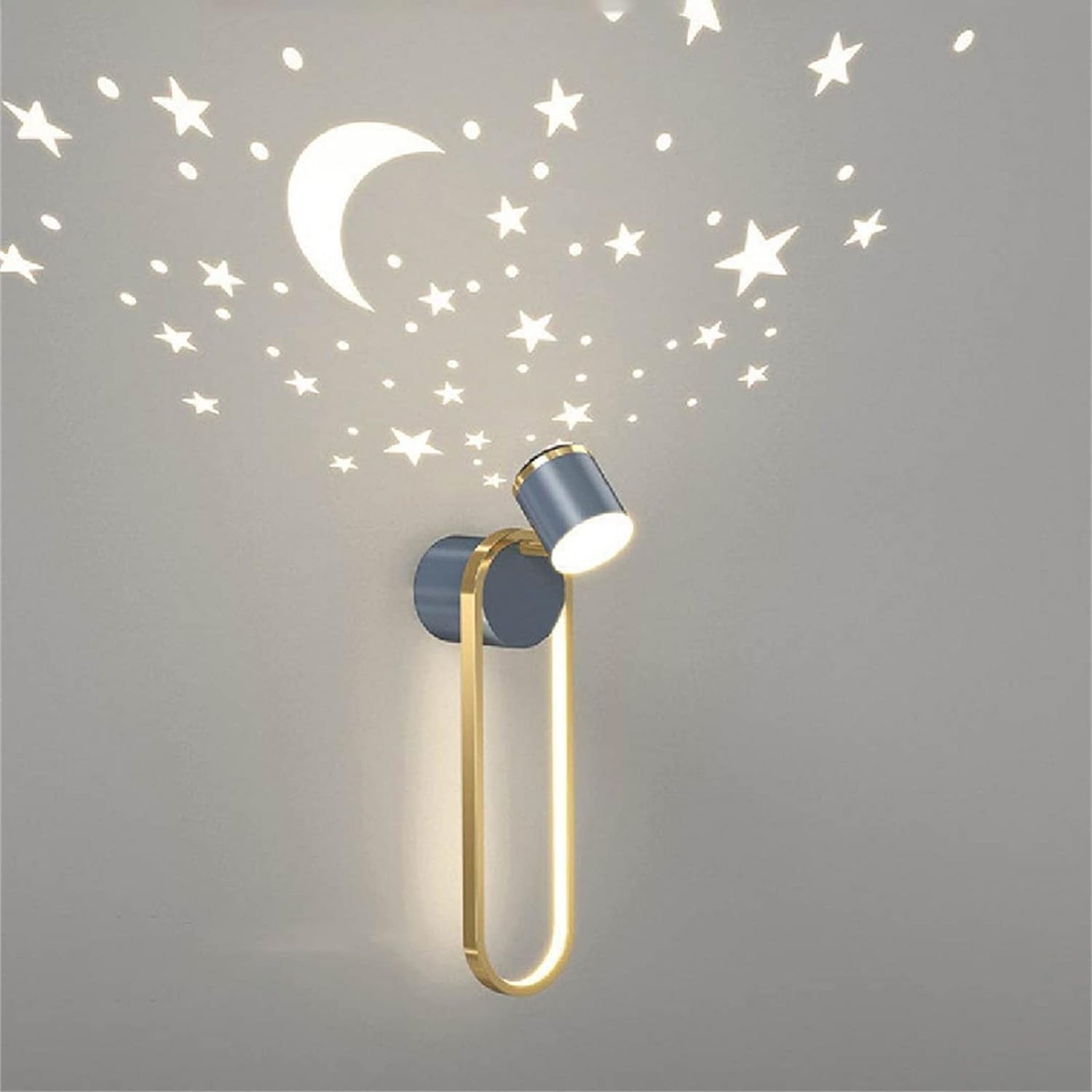 Mid Century LED Wall Sconce - Black and Gold Star Projector for Bedroom, Kids Room, Living Room and Hallway (Grey)