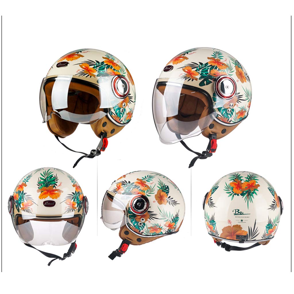 Matte Black/Flower · Open Face Vespa Helmet · Men & Women Motorcycle Scooter HalfFace Helmets