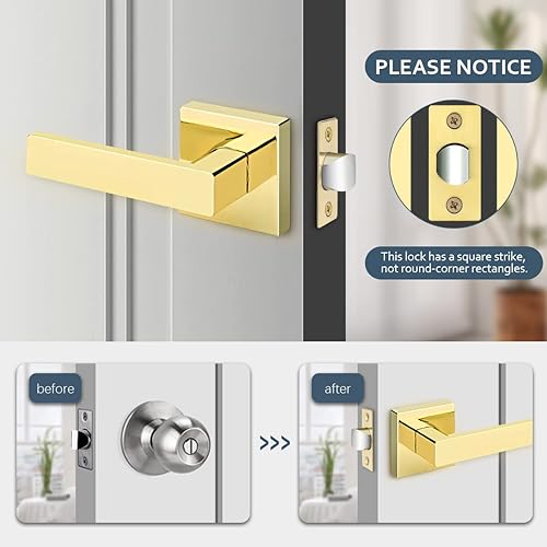 Miniatura 9 de EHOMEWARE 4 manijas de puerta de latón pulido, pomos de puerta interiores en acabado dorado, perillas de puerta de paso, estructuras resistentes,