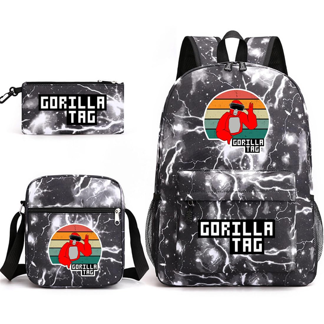 Gorilla Tag Children Backpack Daypack Schoolbag Teen Boys Girls School Book bag with Lunch Box Pen Case 3 in 1