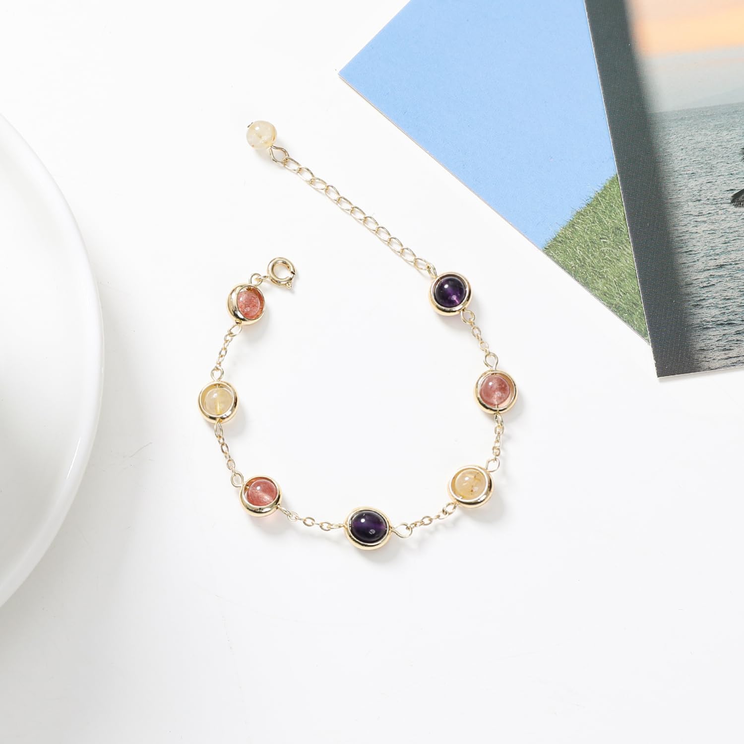 Natural Multi-Gemstone Chakra Bracelet 14K Gold Plated Adjustable Handmade Jewelry for Women Healing Energy Accessory 7.5 inch - Image 6