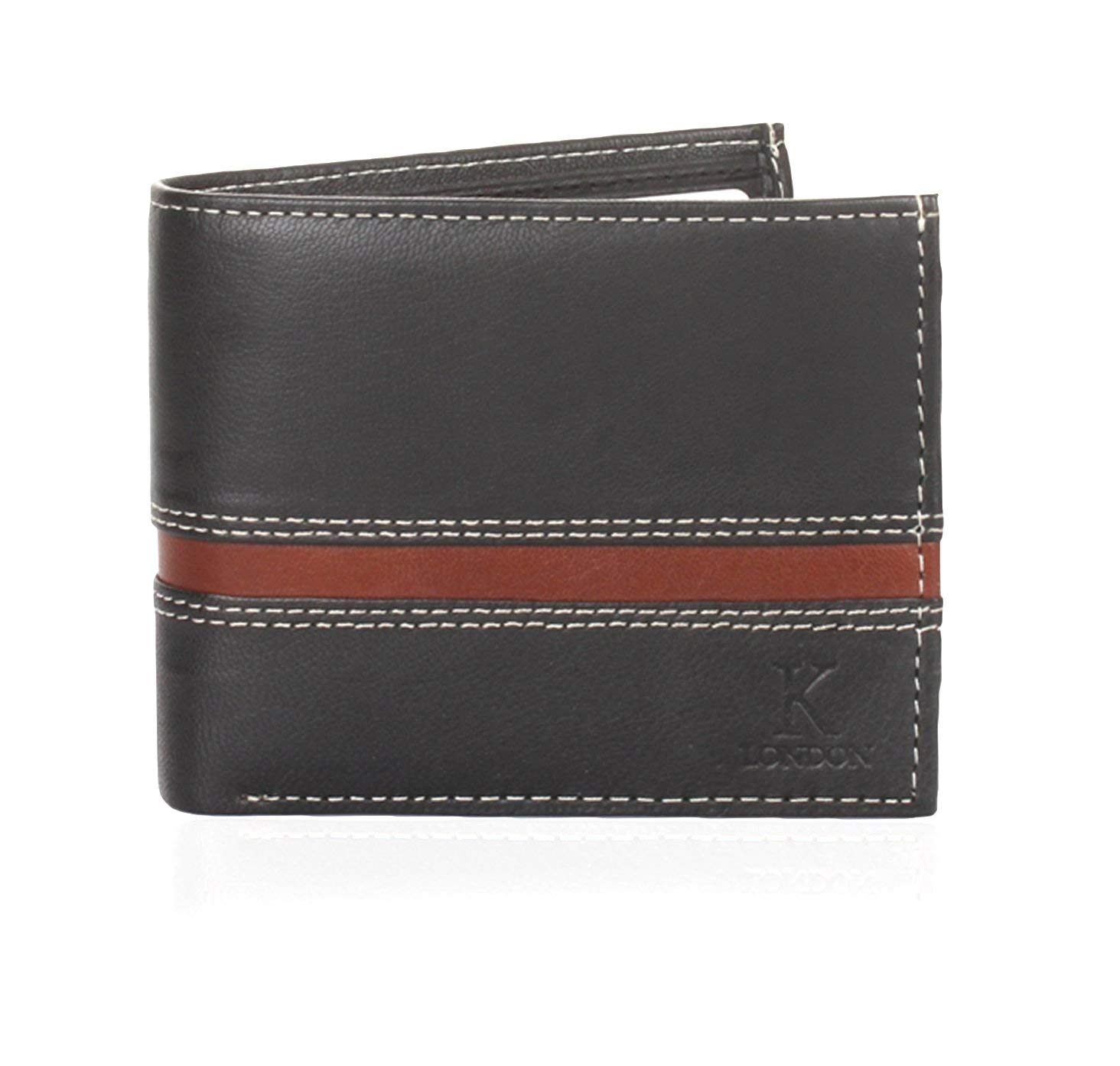 Buy K London Leather Bi-Fold Black Brown Men's Wallet