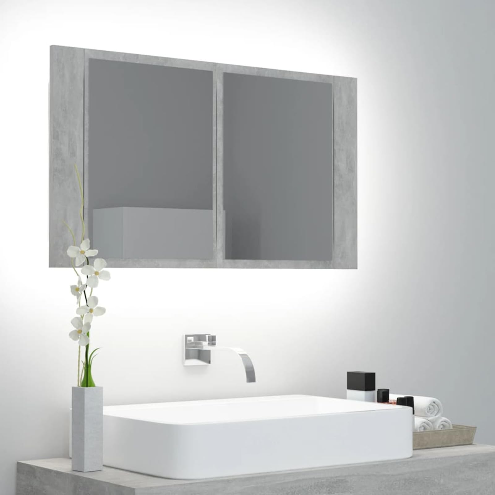 Juroupi Armario Espejo baño luz LED acrílico Gris hormigón 80x12x45 cm Espejo BañO con Luz Y Estantes