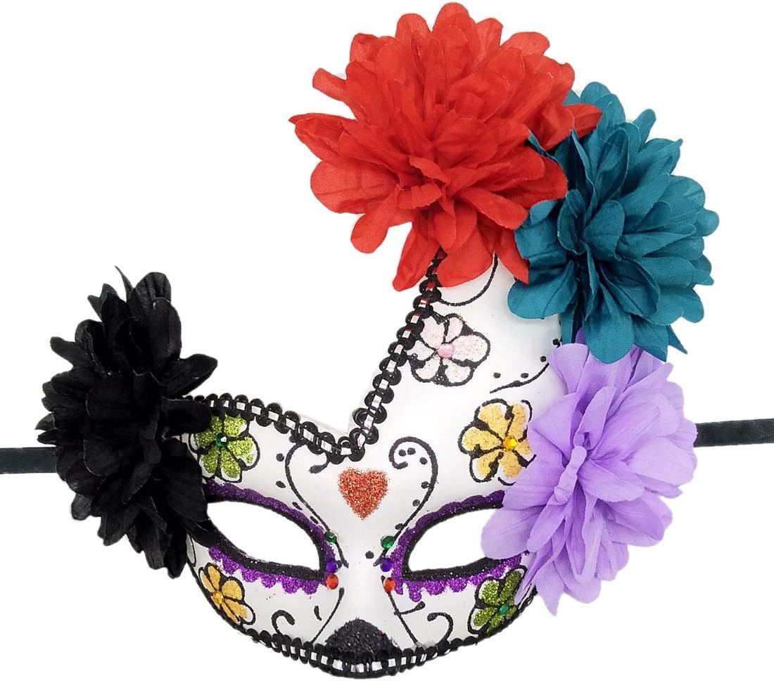 Women's Masquerade Mask Day of The Dead Mardi Gras Halloween Venetian Carnival Party Ball (Red Hearts)