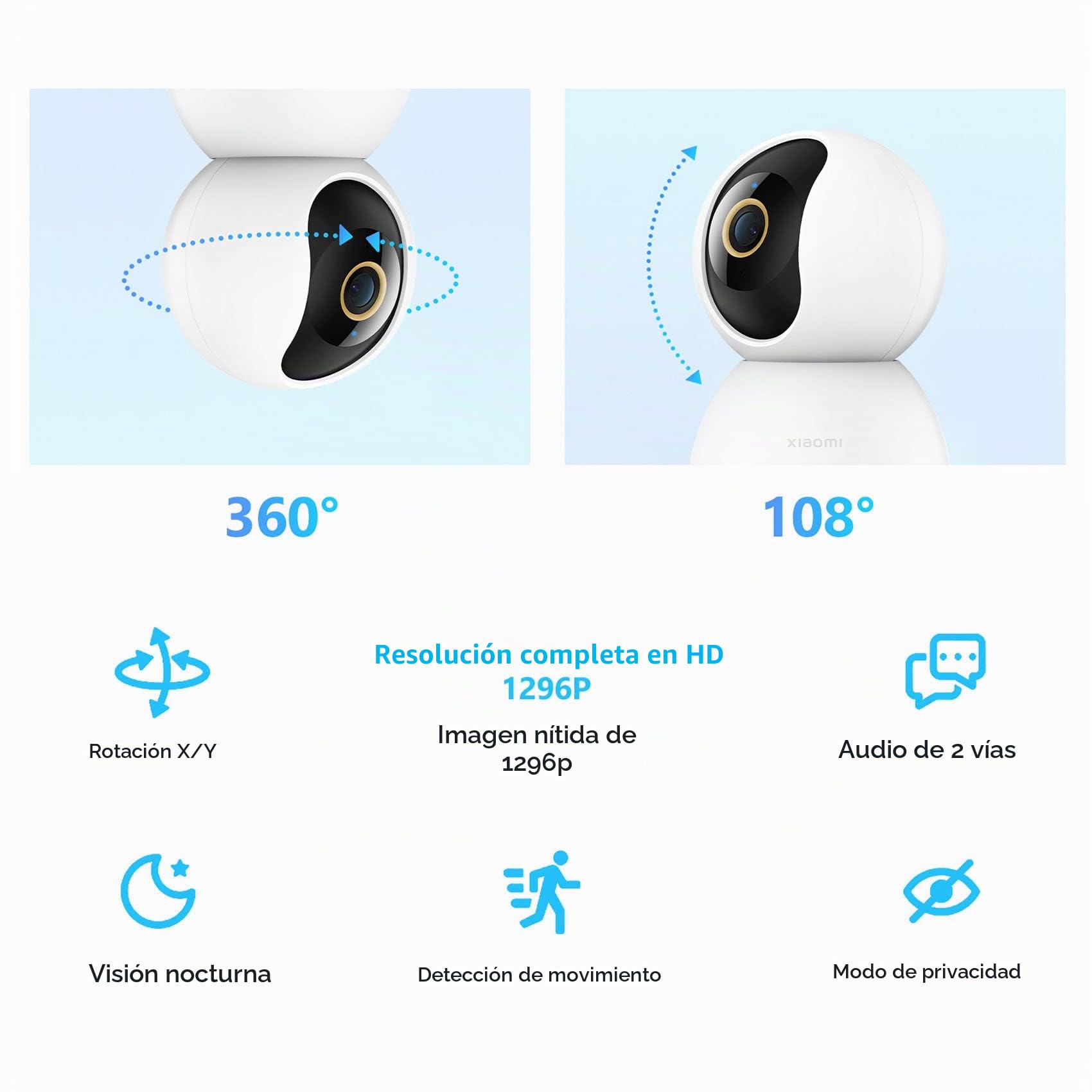 Xiaomi Smart Camera C300, Resolución ULTRA HD 2K, Interior Cámara de Vigilancia con Asistente de Voz, Detección Humana Inteligente AI, Modo de Privacidad, Compatible con Google y Alexa, Blanco