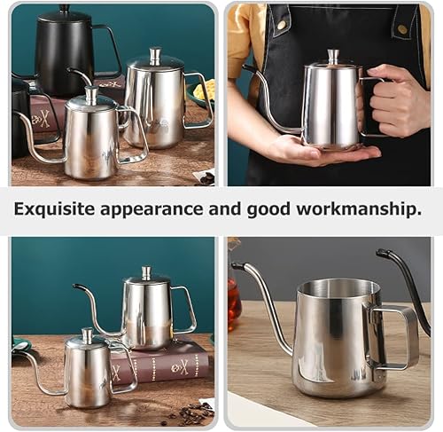 Miniatura 6 de STOBOK Tetera de café para verter con boquilla larga y estrecha de acero inoxidable con cuello de cisne y tapa para cafetera hogar viajes al aire