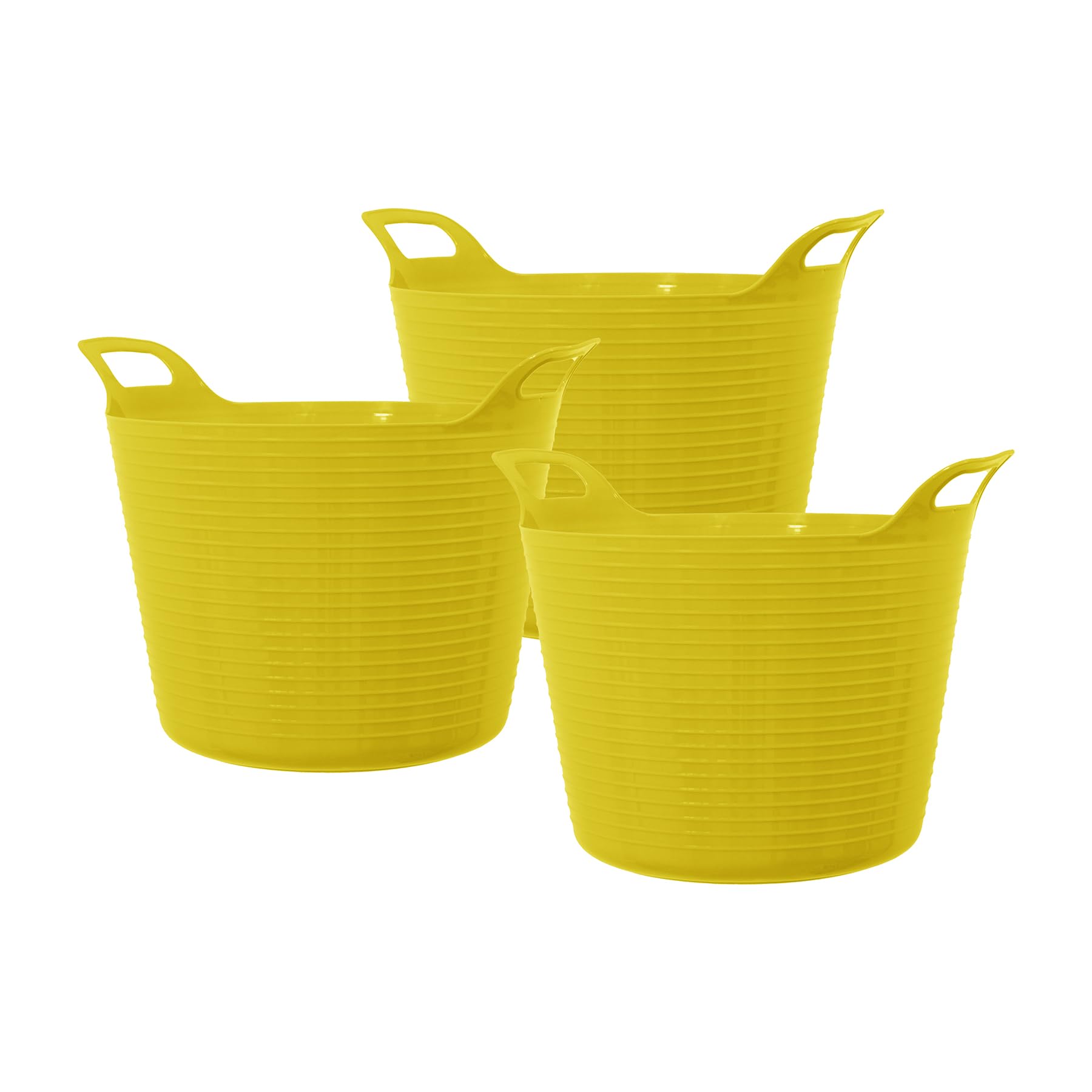 Simpahome Yellow 42L 42 Litre Large Multi Purpose Flexi Tub - Robust Flexible Storage Container Bucket - Set Of 3.