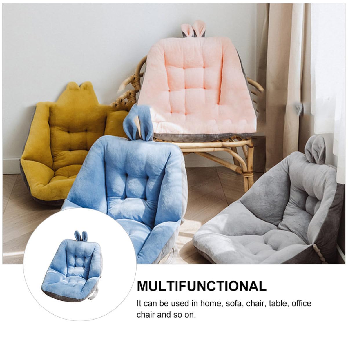 PLAFOPE Cuscino Design Unico Orecchie di per Sedia Schienale Integrato, Morbido e Pratico in Poliestere Blu Dimensioni 45x45 Cm per Ufficio e Soggiorno