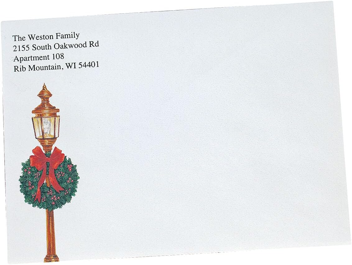 Fox Valley Traders Personalized Lamppost Christmas Card Set of 20, Card and Envelope Personalization with Design