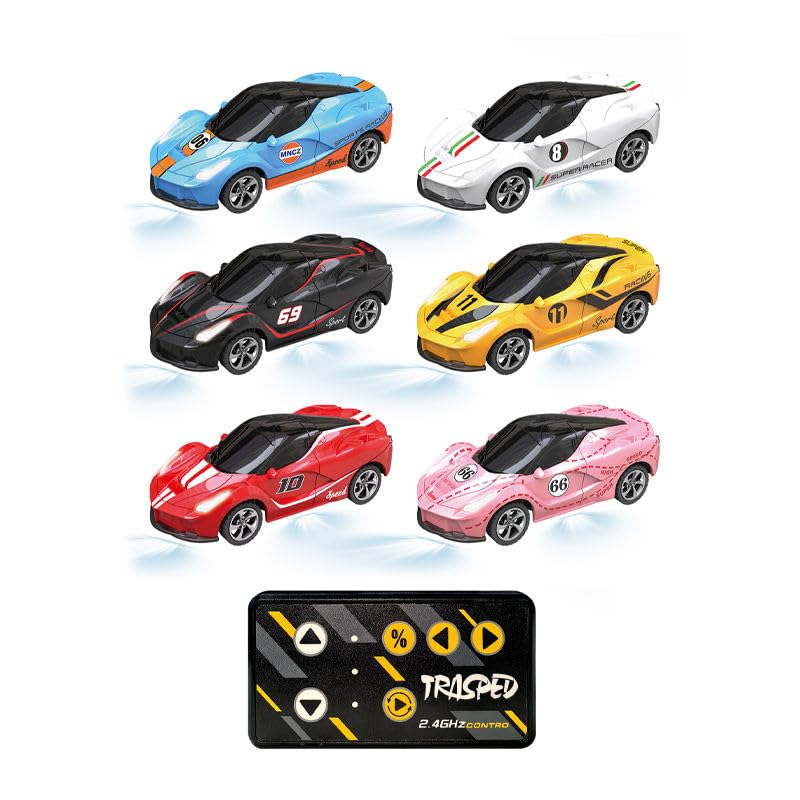 Image of Mini Die-Cast RC Car 1:64 Scale | High-Speed Desktop Remote Control Car with LED Headlights | 2.4GHz Mini Controller, 15m Range, Type-C Charging | Toy Car Model for Kids & Adults (HG4-110)