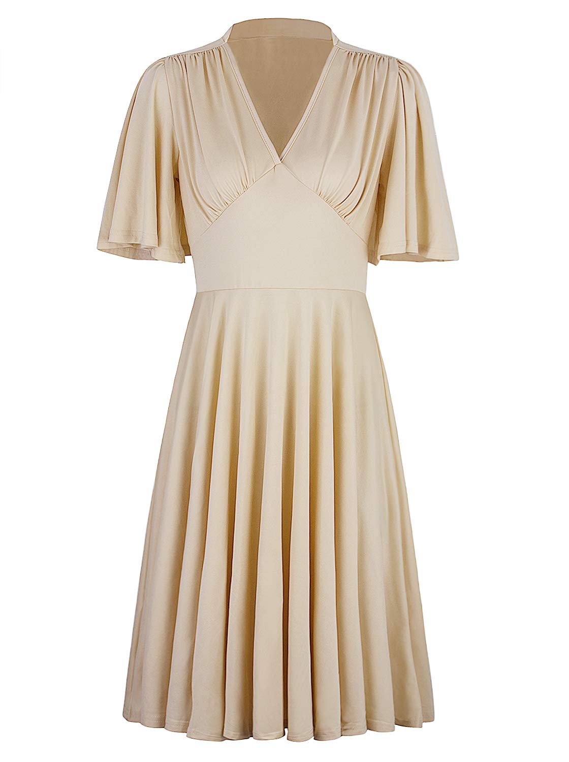 Vijiv Womens Vintage 1920s V Neck Rockabilly Swing Evening Party Cocktail Dress with Sleeves