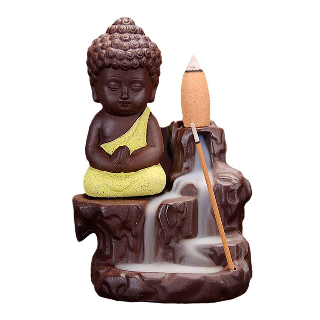 Fontaine de fumée à refoulement Budha Ashi Enterprises jaune 7x7x12 cm avec 10 cônes d'encens