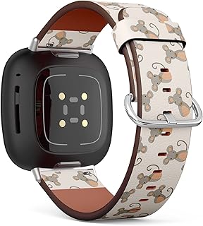 CJBROES Replacement Leather Watch Band, Compatible with Fitbit Versa 3 and Fitbit Sense of Wristband Bracelet Accessory - Chinese Zodiac Rat Cartoon