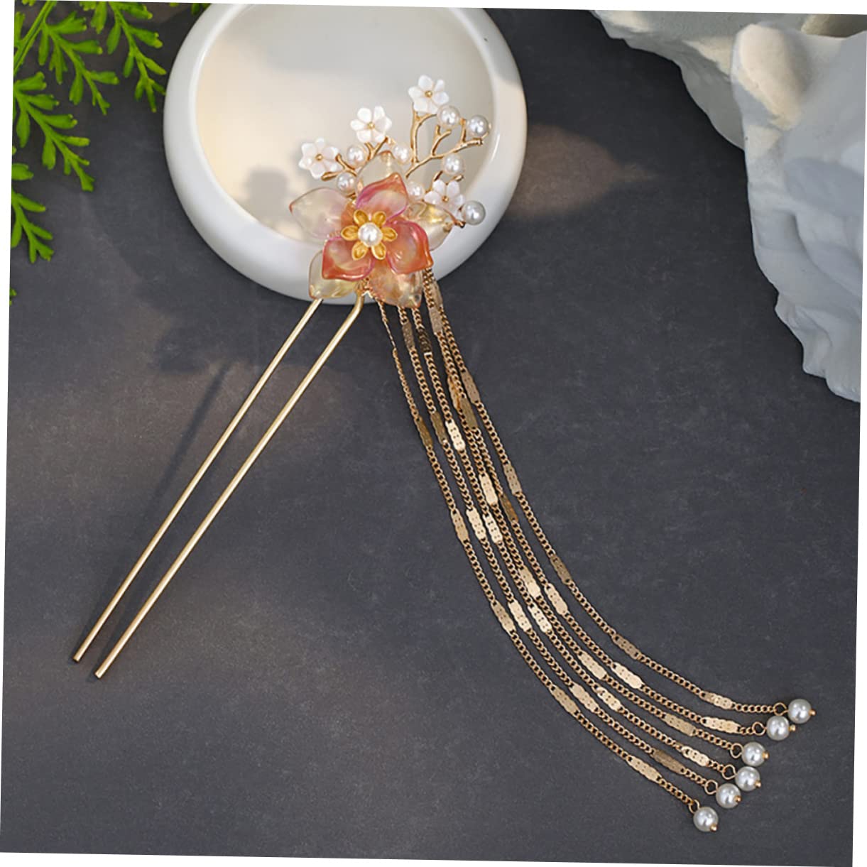 minkissy Hanfu - 5 forcine per capelli cinesi da sposa, con perle e fiori, fermagli per capelli da donna, stile retrò, per sposa, copricapo con nappa, forcina per capelli da ragazza