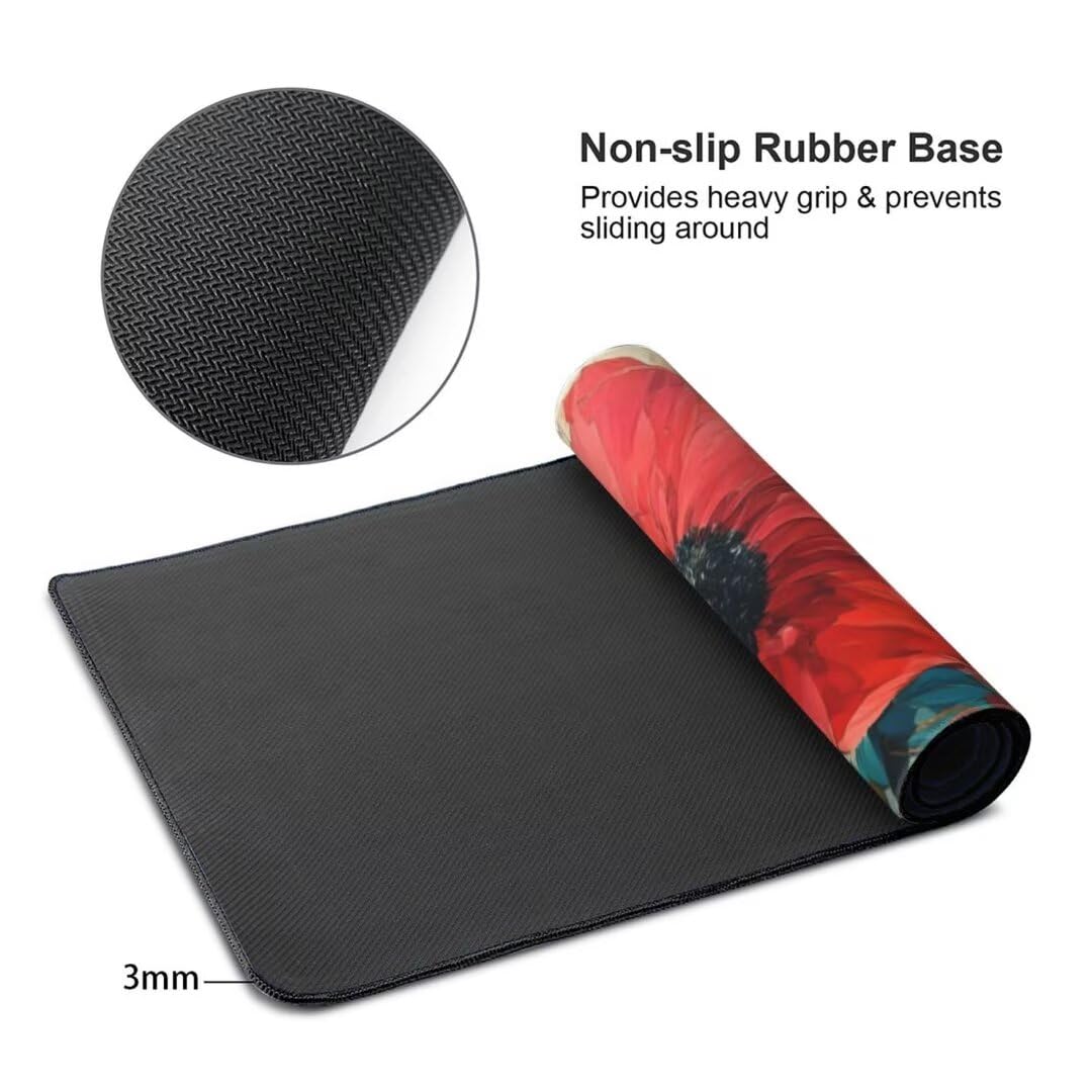 Alfombrilla de ratón 1400x600x3 MM, Alfombrilla Ratón XXL Extendida de Gran Tamaño con Bordes Cosidos, Base de Goma Antideslizante Almohadilla para Teclado, Flores Coloridas S-689