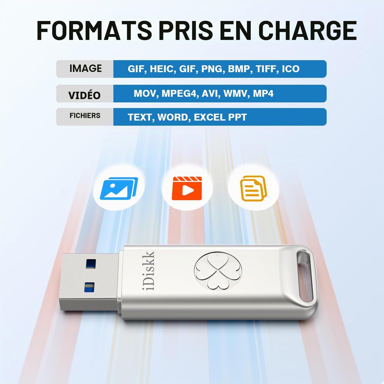 iDiskk Clé USB 128 Go de Sauvegarde Automatique pour transférer et Sauvegarder des Photos, des vidéos, des Photos pour iPhone, iPad, Android, Mac et PC