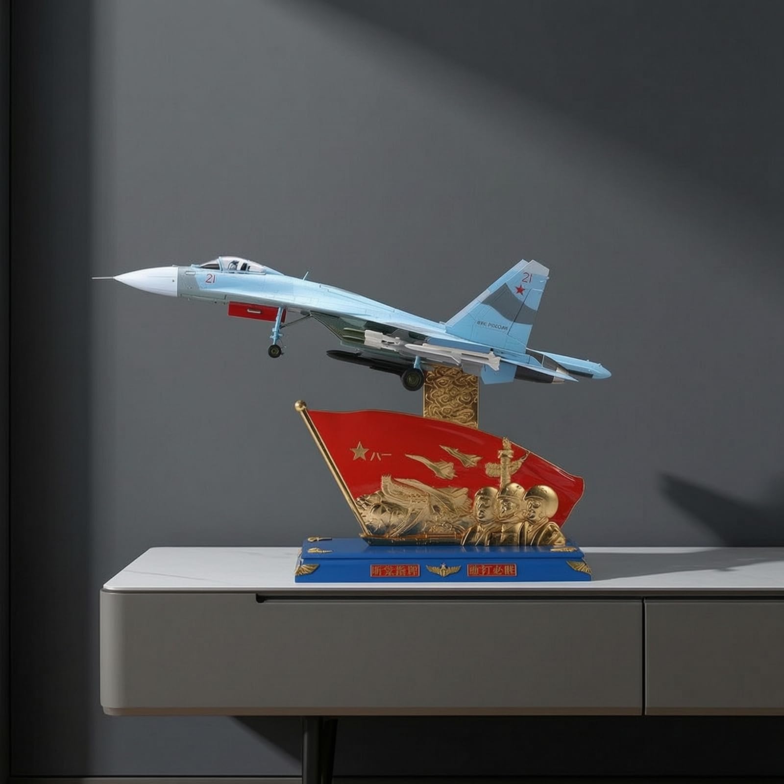Aereo su 27 Modello Aereo Modellino Jet da Caccia Miniatura da Collezione in Lega con Visibile E Base Decorata Adatta per Scrivania Scaffale Vetrina