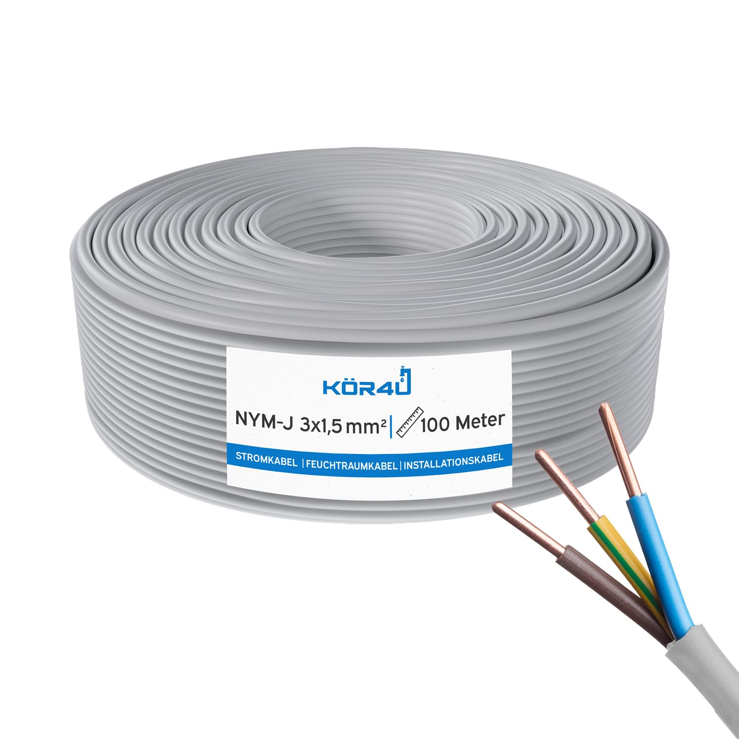 kör4u NYM-J 3 x 1,5 mm², 100 m Installationskabel, Mantelleitung, DIN VDE