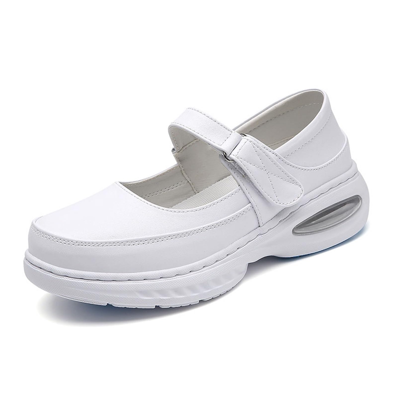 Scarpe Mocassini Donna, Scarpe da Infermiera Ortopediche Traspiranti Regolabili in Pelle Bianca da Donna, Cuscino d'Aria Antiscivolo per Camminare, per Ospedale, Infermiere, Insegnanti